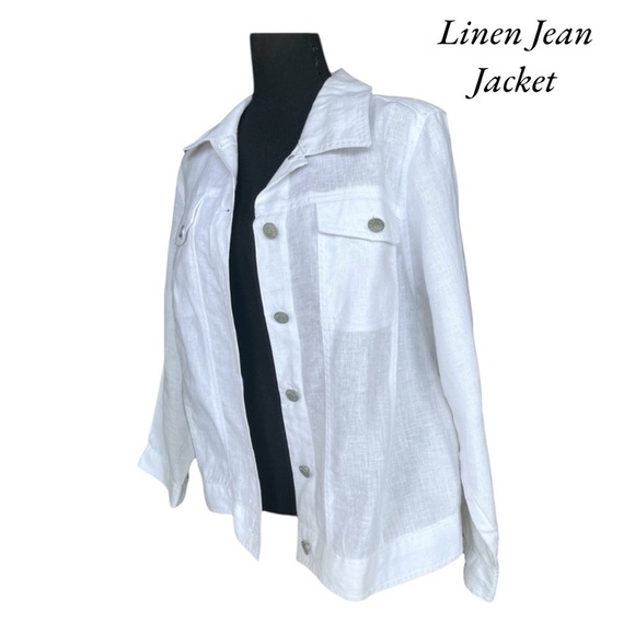 CAROL LITTLE Woman’s Jean Linen Jacket White Button-Up Size 1X Casual Button Up - Picture 7 of 12
